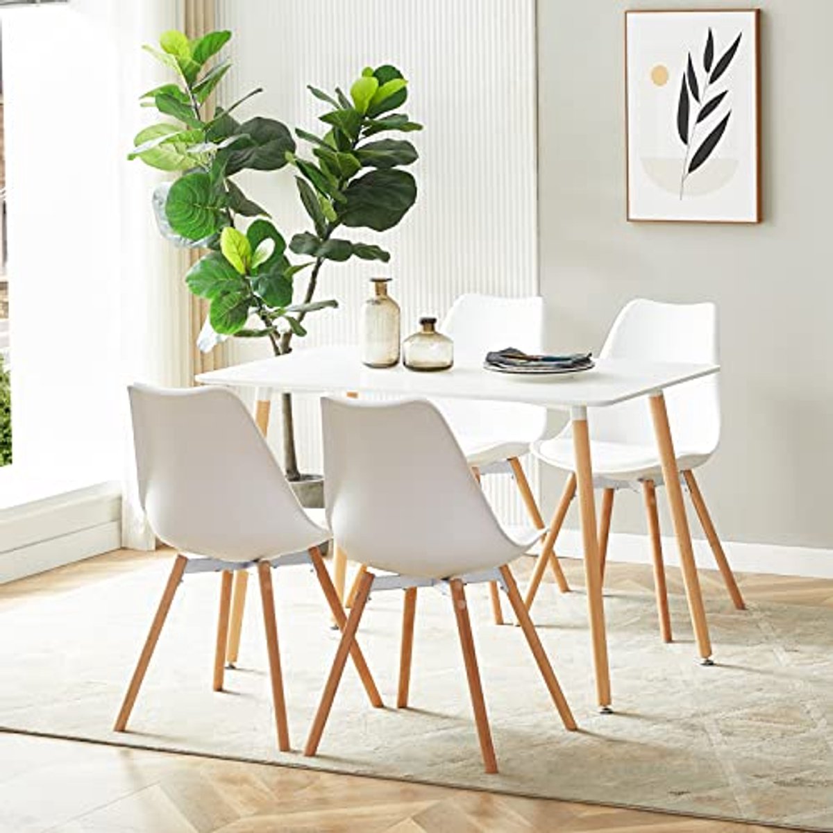 Eetkamertafelset met 4 Stoelen - Rechthoekige Keukentafel voor Eetkamer, Woonkamer en Keuk