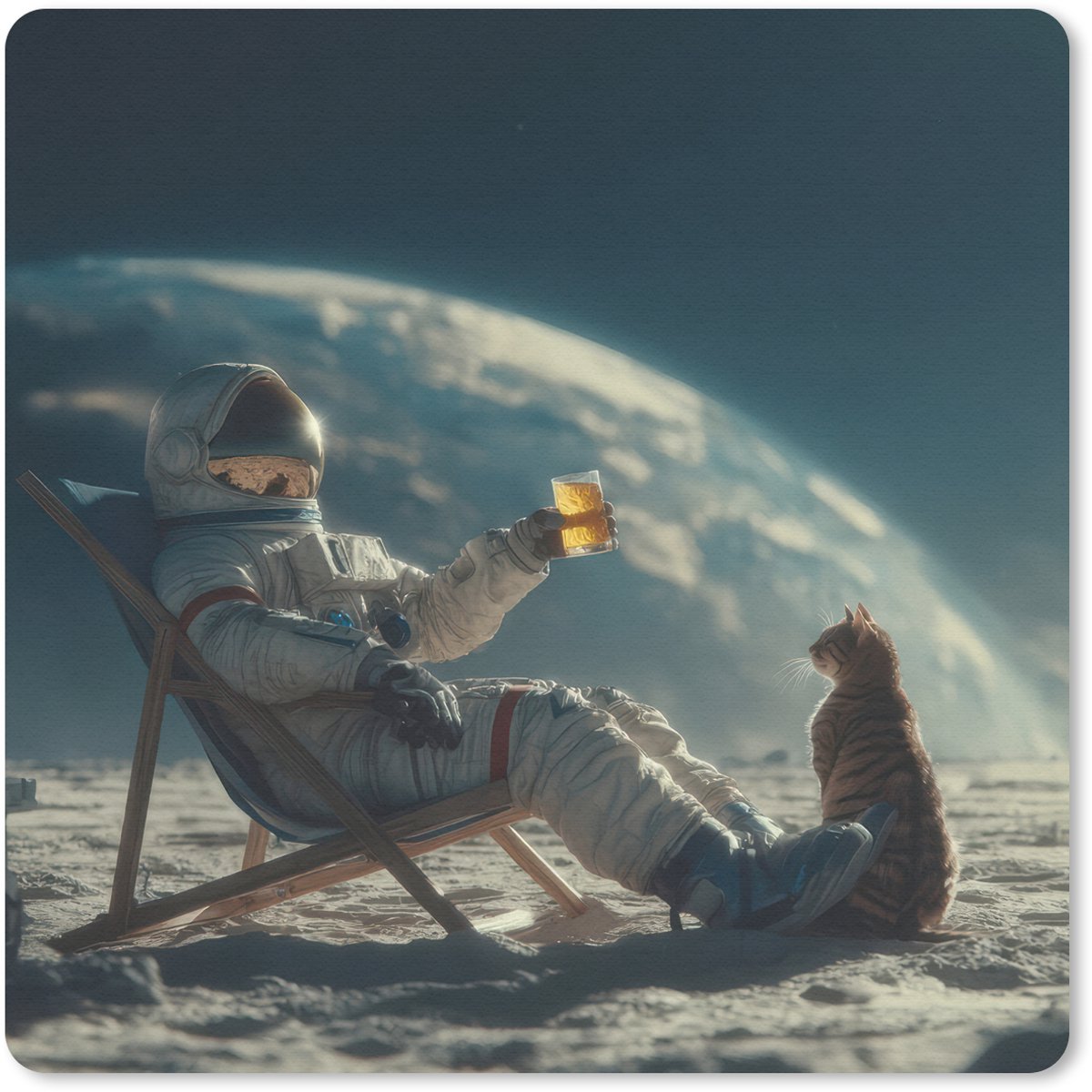 Muismat 20x20 cm - Mousepad Astronaut - Kat - Glas - Stoel - Muismatten
