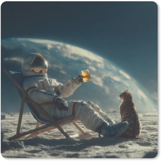 Muismat 20x20 cm - Mousepad Astronaut - Kat - Glas - Stoel - Muismatten