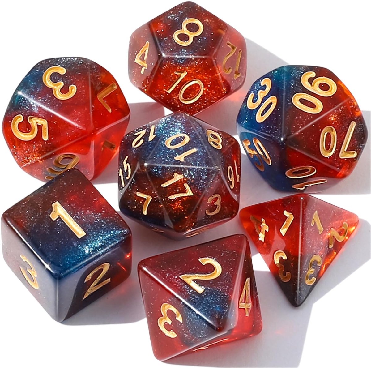 Dobbelstenen Set 7-delig – Blauw Rood D20 D12 D10 D8 D6 D4 – Voor RPG & Tafelspellen