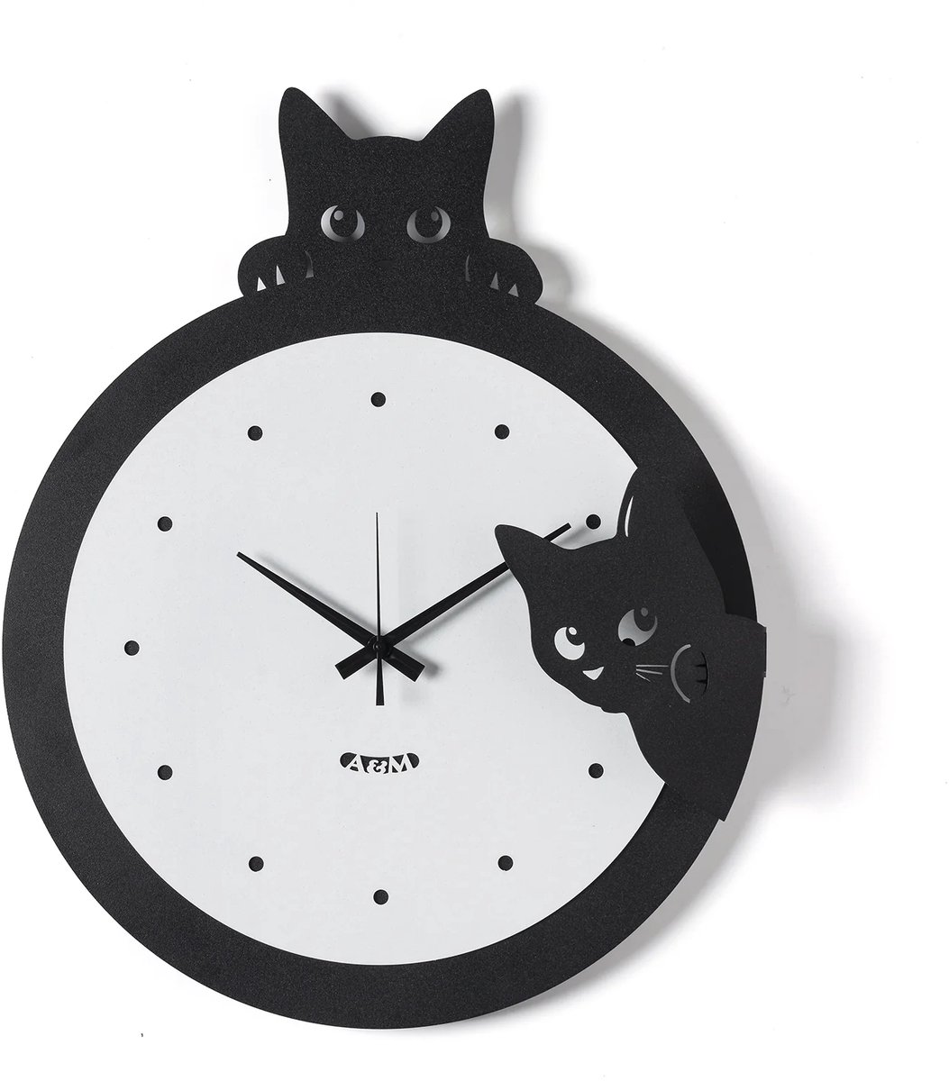 Wandklok modern design met kat