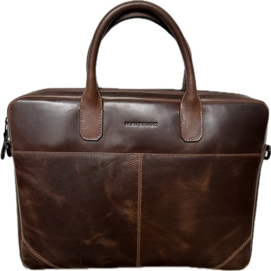 Sacoche d'affaires Maverick en cuir marron fin 14" TO31203