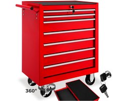 tectake® - Gereedschapswagen met 7 lades - werkplaatswagen, rijdende werkplaats, lege gereedschapswagen, gereedschapskist, 7 laden, 69 x 33 x 79 cm, wielen met rem, incl. 2 sleutels - rood