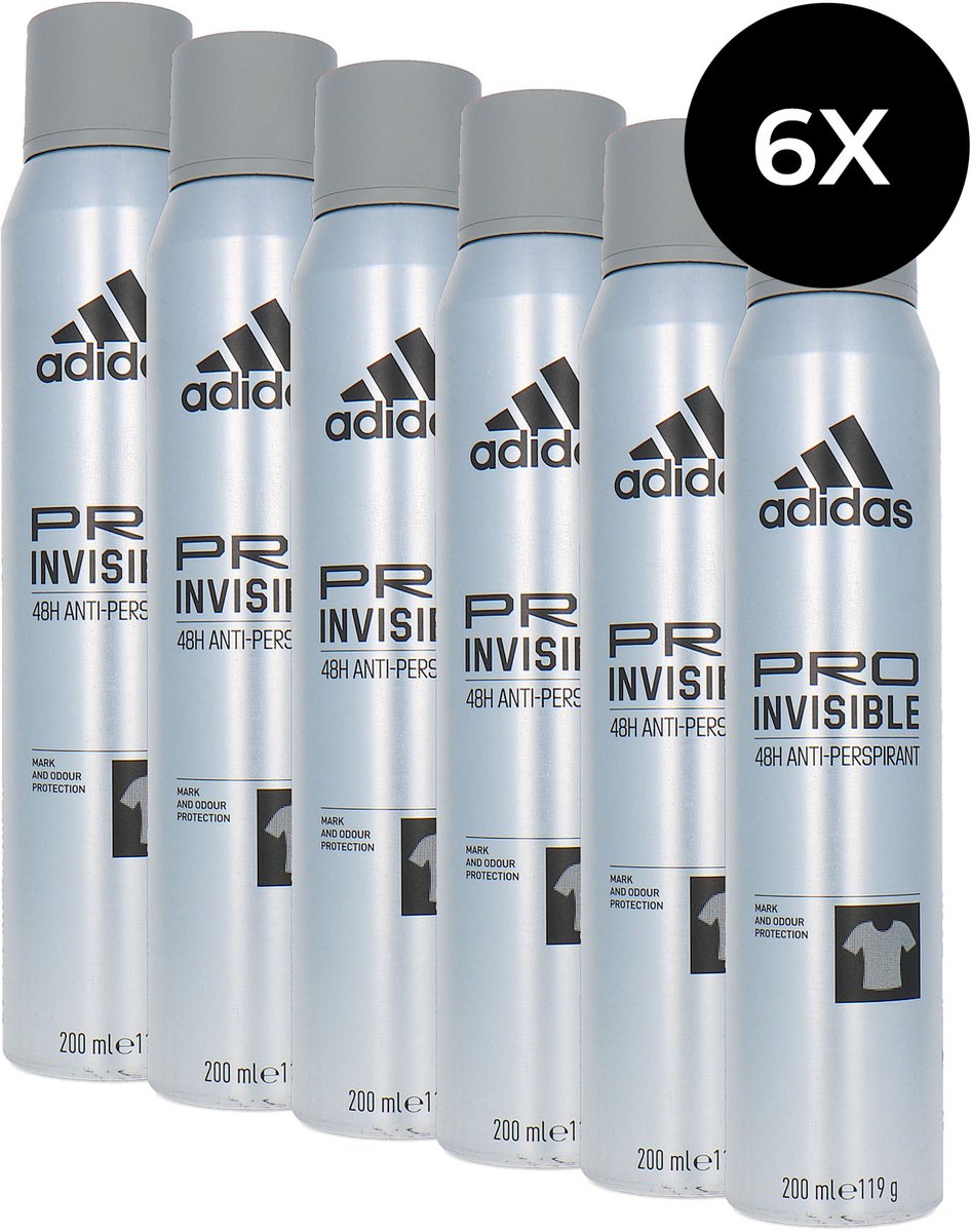 Adidas Pro Invisible Anti-Perspirant Deodorant Spray - 6 x 200 ml