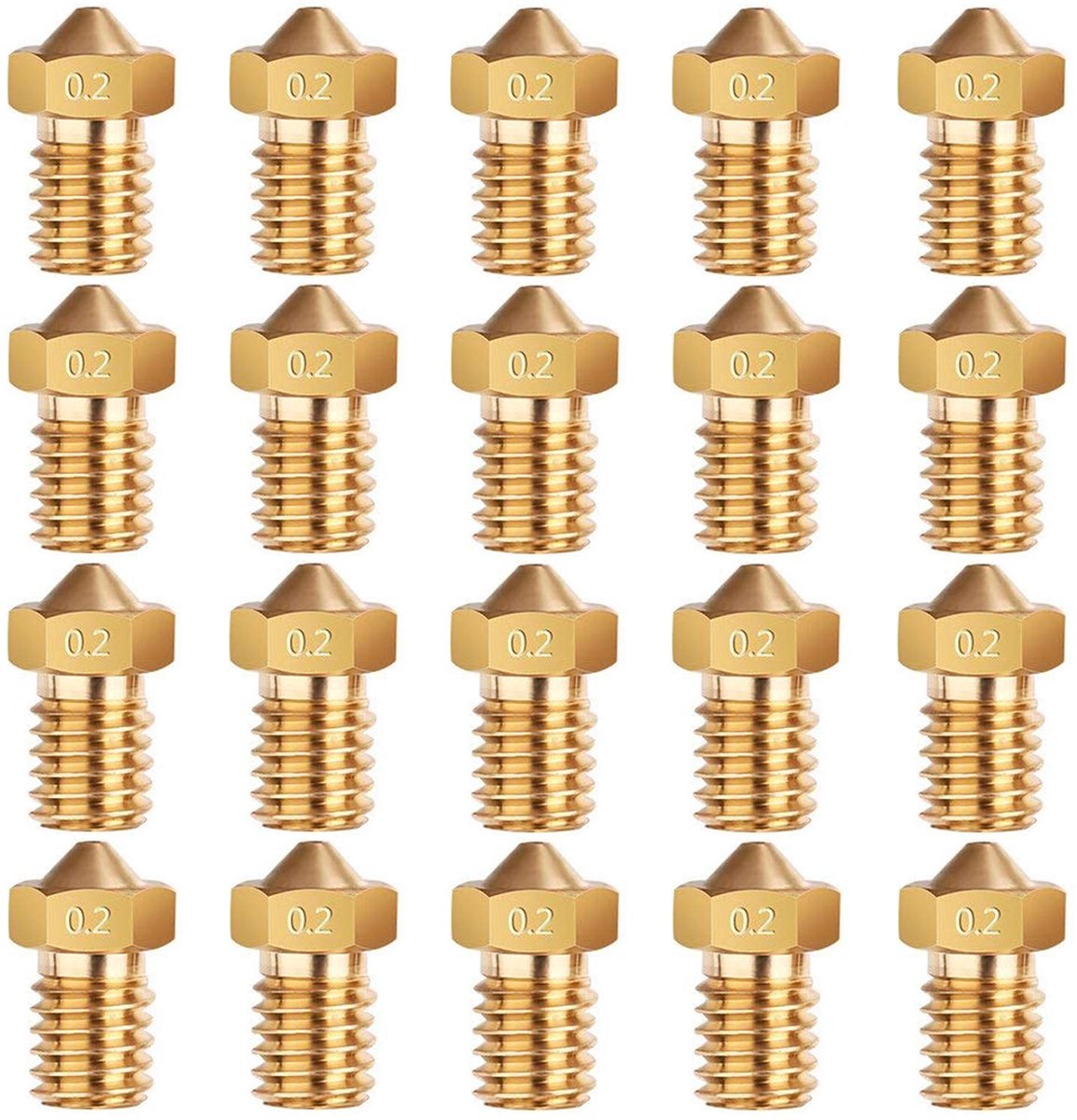 3D printer reserveonderdelen - 3D Printer Nozzles - 20-delige Messing Nozzles 0,2mm, Geschikt voor 1,75mm Filament en E3D V5-V6