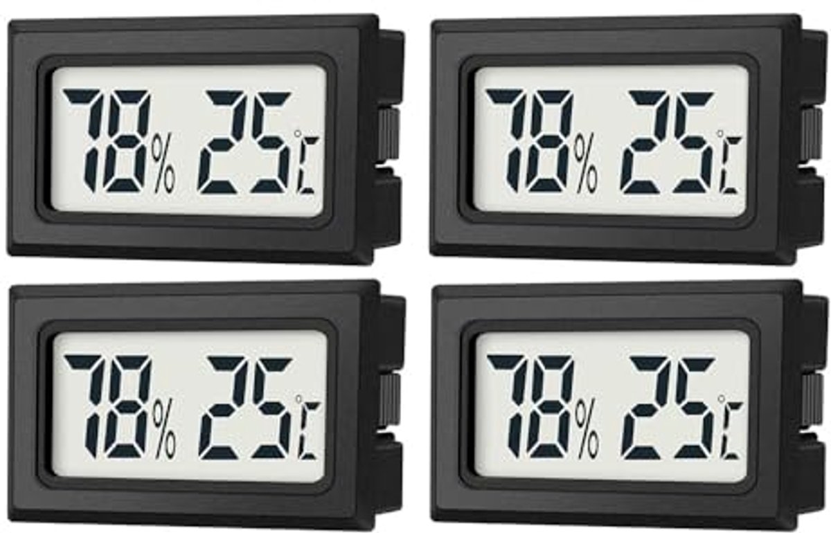JEDEW Set van 4 digitale mini-thermometer-hygrometer, indoor temperatuur- en luchtvochtigh