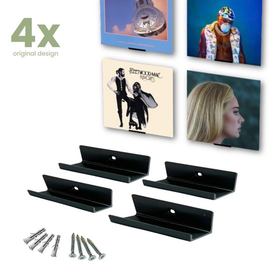 Melvy® - Original LP Houder Freddie - 4-stuks - LP Opbergsysteem - LP Houder aan de muur - Vinyl Houder - Platenhouder - LP lijst - Platenrek - LP Rek - Duurzaam Materiaal - Incl Montagemateriaal & Cleaning Kit - Snelle Montage - Vegan Verpakking