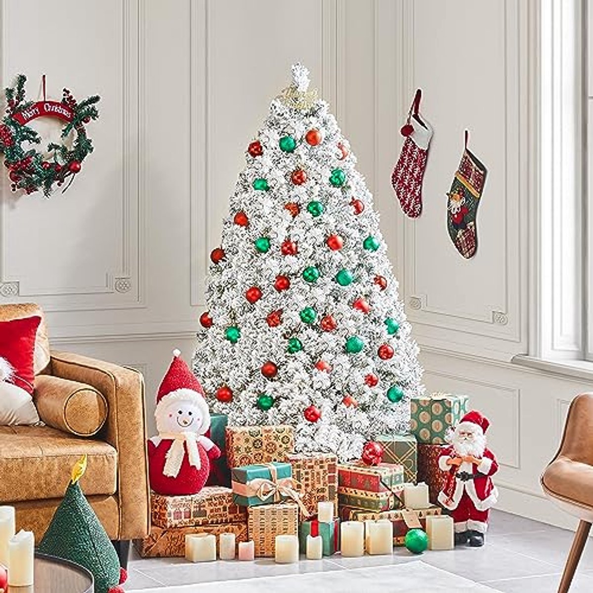 Yaheetech Kunstkerstboom met sneeuw, 152,5 cm (Ø ca. 93 cm) met ca. 532 punten, dennenboom met sneeuw, incl. metalen standaard, snelle montage, klapsysteem, boom voor Kerstmis – foto 4