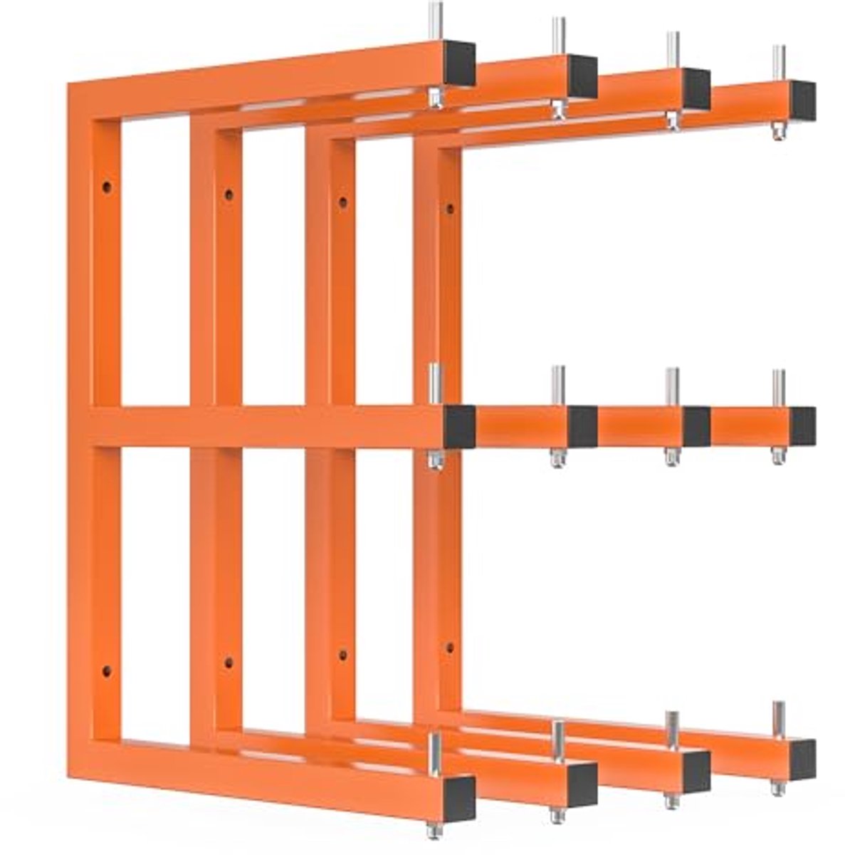 4 stuks houtenrek, wandgemonteerde houthark, zware houten opslagrekken met 6-traps systeem, 800 lbs stevige garagehouten organisator, hangende oranje houtmetalen rekken voor binnen en buiten