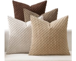 Set van 4 - Kussenhoes - 45x45 cm - kussenhoes 45x45 - sierkussenhoes - Decoratieve Corduroy Kussenhoes - met Rits - Zonder Binnenkussen - Boho - Gestreepte Vierkante Kussenslopen - voor Bank, Slaapkamer, Auto, Decoratie