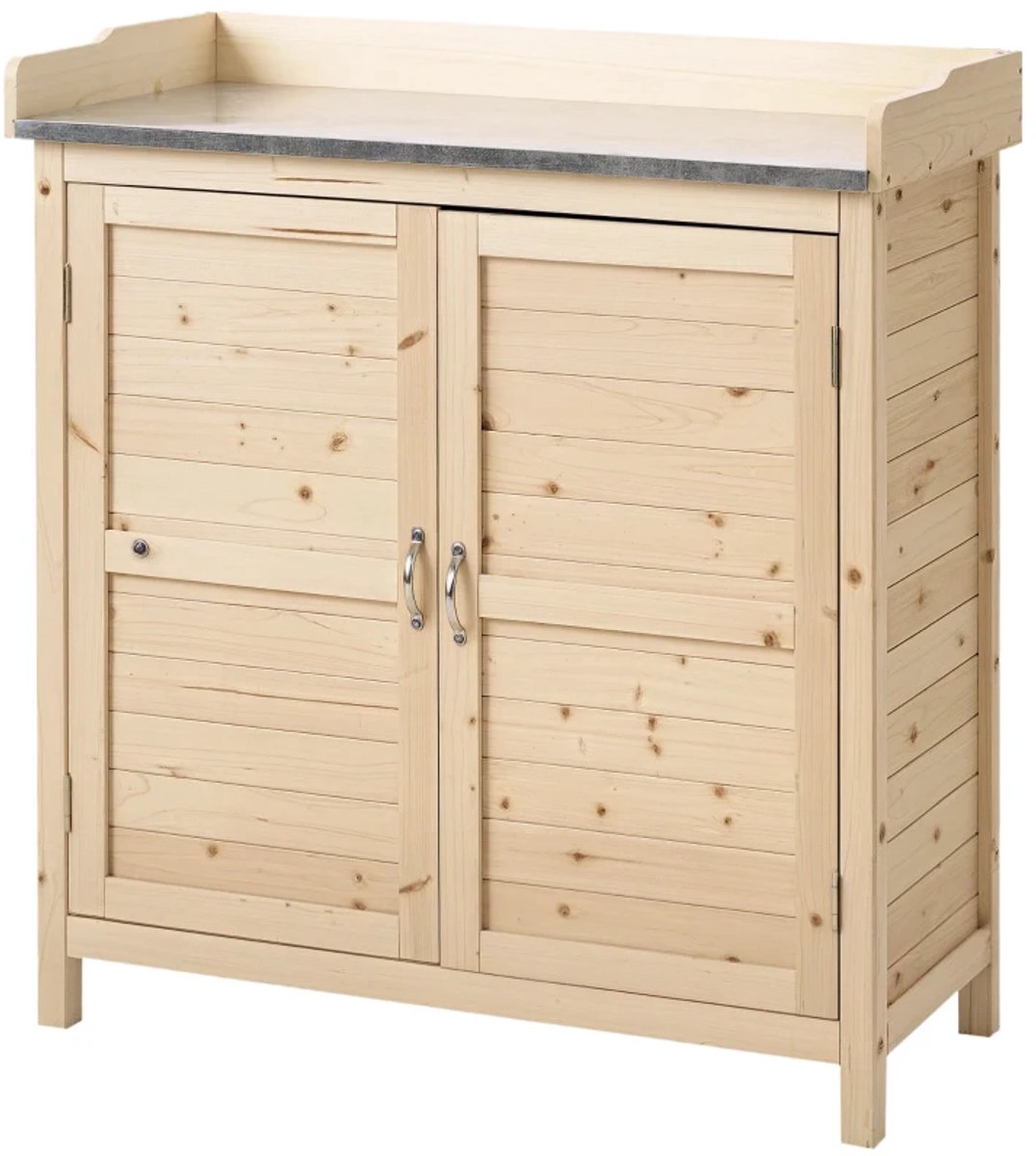 Tuinkast Hout - Buitenkast - Metalen Werkblad met Opstaande Rand - Opbergkasten - Tuinhuis - Tuinschuur - Gereedschapskast - Tuinberging - Weerbestendig - voor Buiten, Tuin & Balkon - 83x40x92 cm