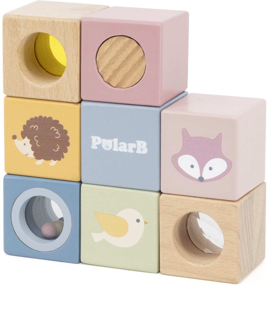PolarB Houten Sensorische Blokken – 8-delige Set – Speelgoed voor Baby’s (12+ mnd) – Stimuleert Zintuigen & Motoriek