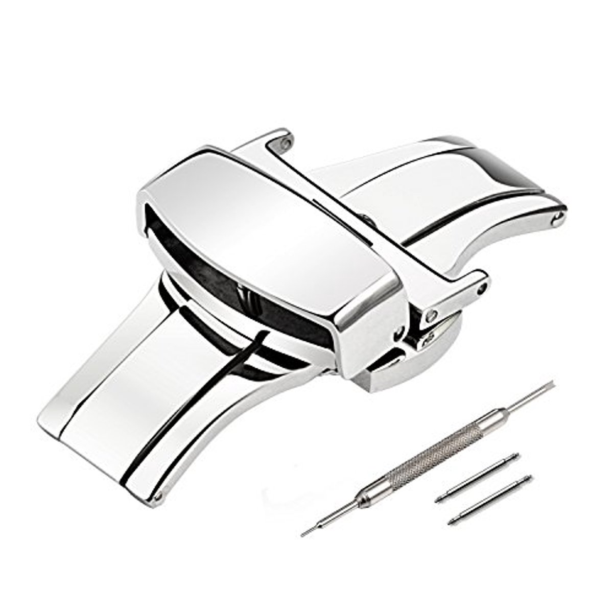 Vlindervouwsluiting voor horlogebandje 18mm - Roestvrij staal gepolijst met dubbele drukveer