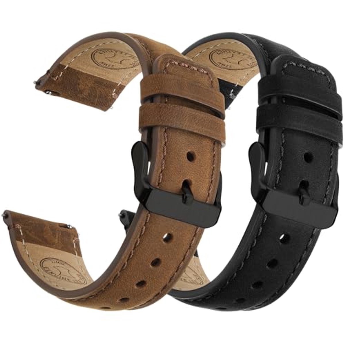 Leren Horlogeband 18mm 20mm 22mm met Snelle Bevrijding voor Mannen en Vrouwen - 2-Pack Zacht Vervangingsriem met RVS Sluiting