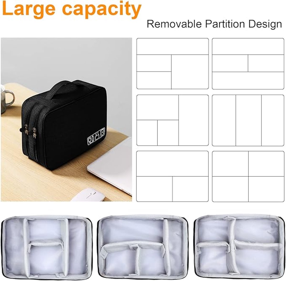 Kabelorganizer reistas - Waterdichte draagbare kabelorganizer - voor opladers, USB-sticks, koptelefoons, powerbanks, harde schijven en SD-kaarten – foto 5