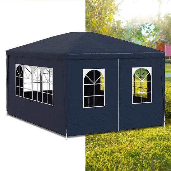 Partytent opvouwbaar - Paviljoen - 3x4 - Easy up - Waterdicht - met Zijwanden - Weerbestendig - Blauw