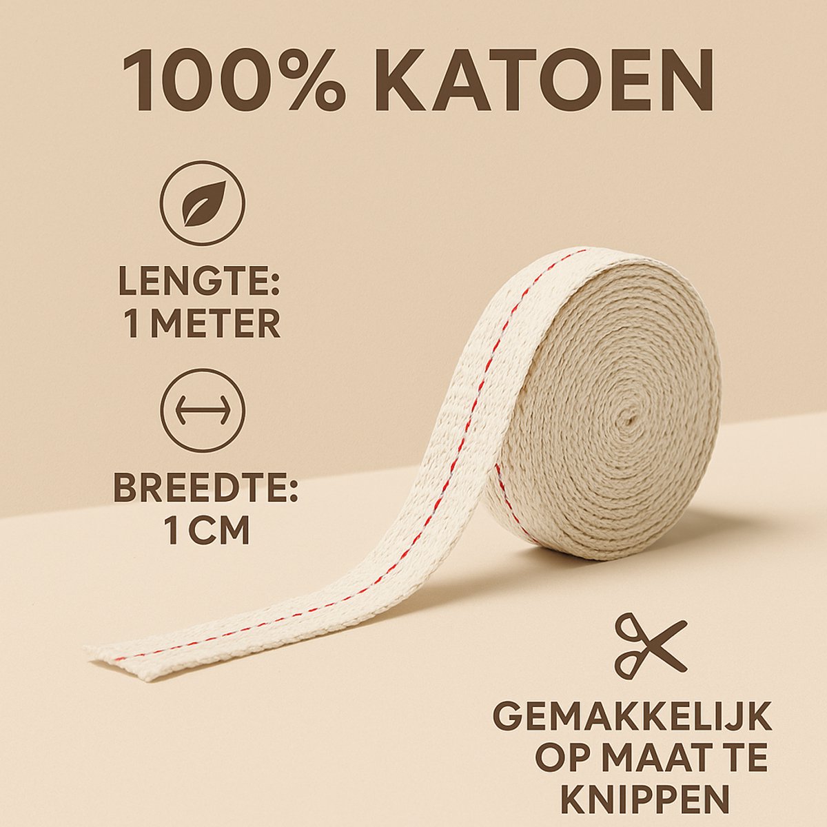 ZOETTT Olielamp Lont plat - 10mm - Katoen - Rol van 1 meter