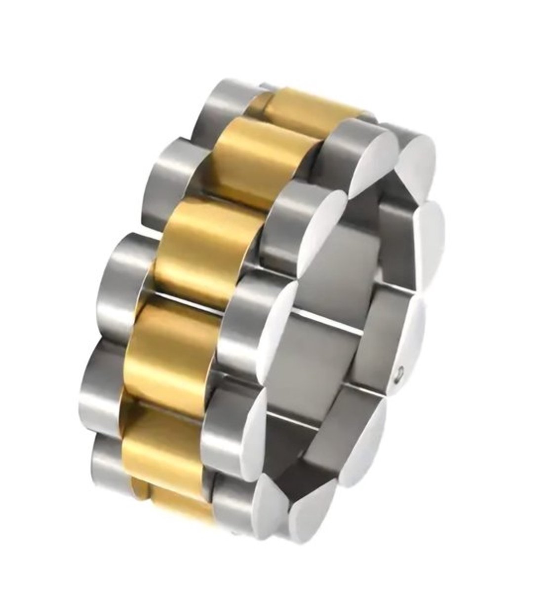 S4H - Gouden / Zilveren Gouden Schakel Ring. - Size 12
