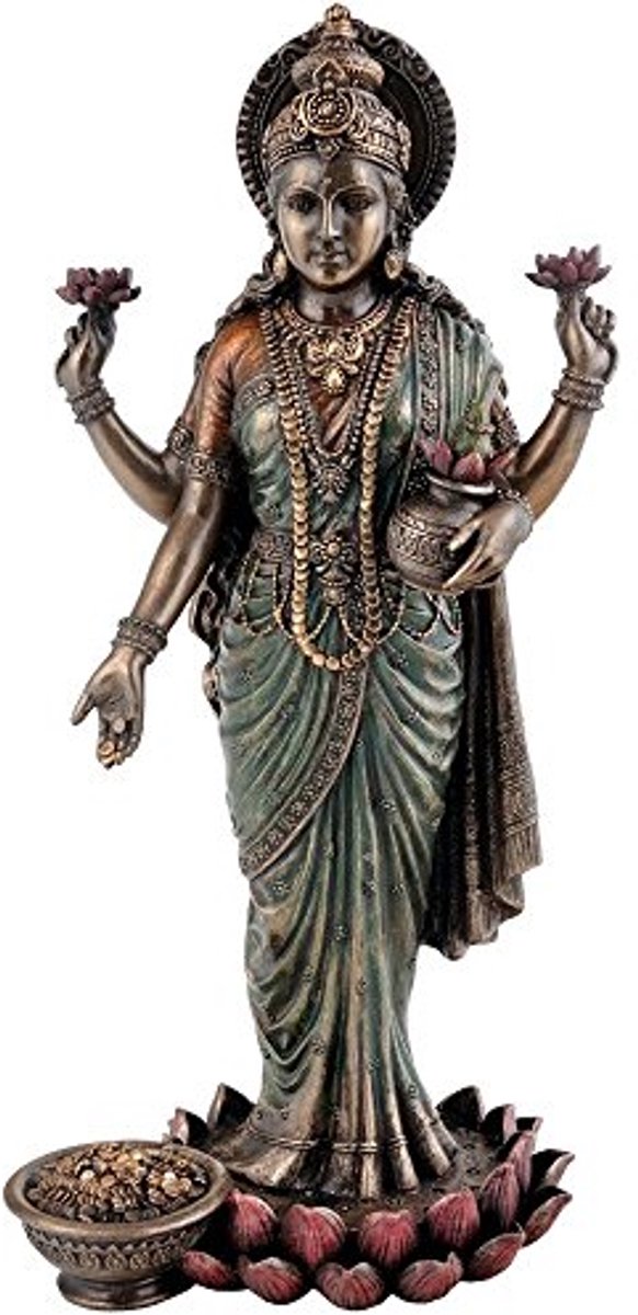 Hindoe Godin Maa Laxmi Bronzen Standbeeld voor Tempel en Thuisdecor