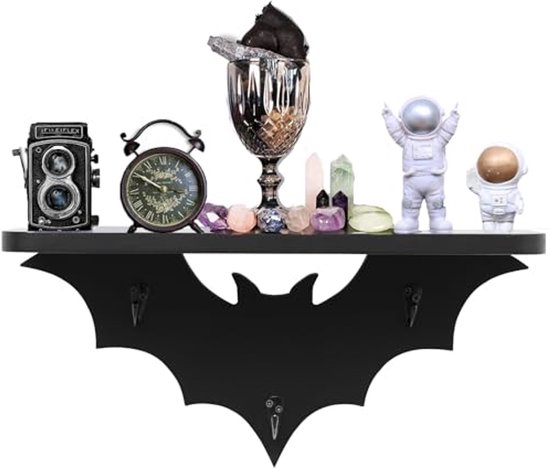 Étagère Flottante en Forme de Chauve-souris avec Crochets à Clés - Étagère Murale 15,5 pouces pour Salon, Chambre à Coucher et Cuisine