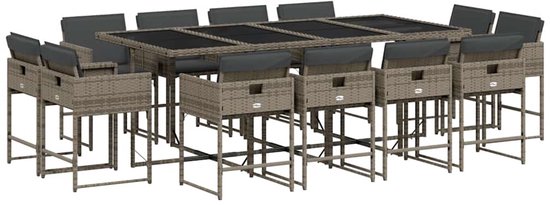 vidaXL - 13 pièces - Ensemble de jardin - avec - coussins - poly - rotin - gris