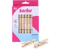 Sorbo Houten Wasknijpers – Set van 36 – FSC® Gecertificeerd – Extra Sterk met 7-Slagsveer