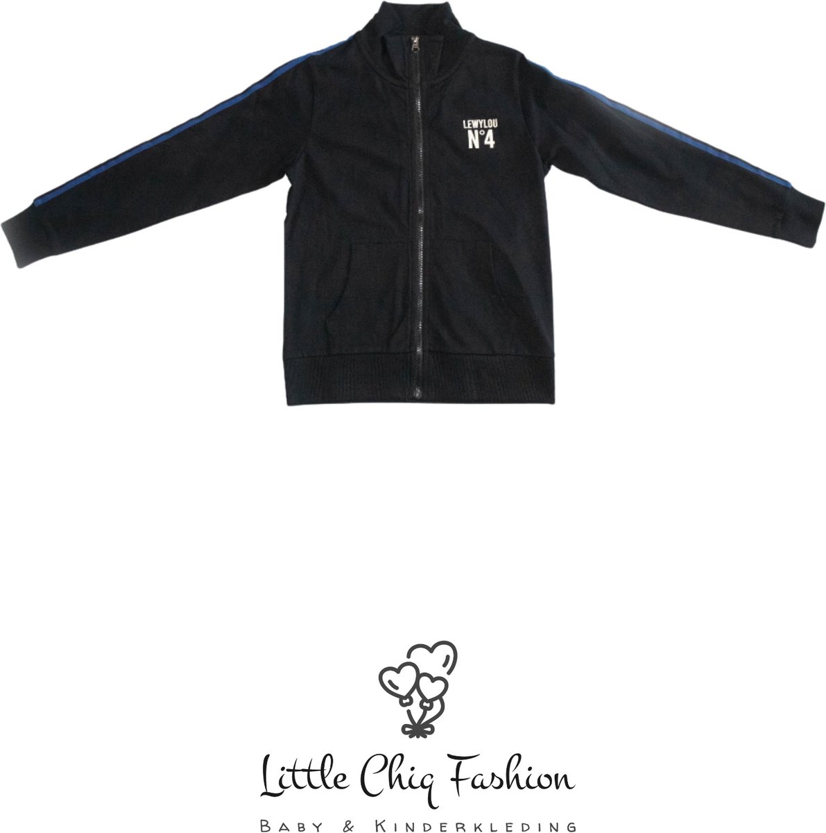 LewyLou NO4 Sweatvest zwart met blauwe streep