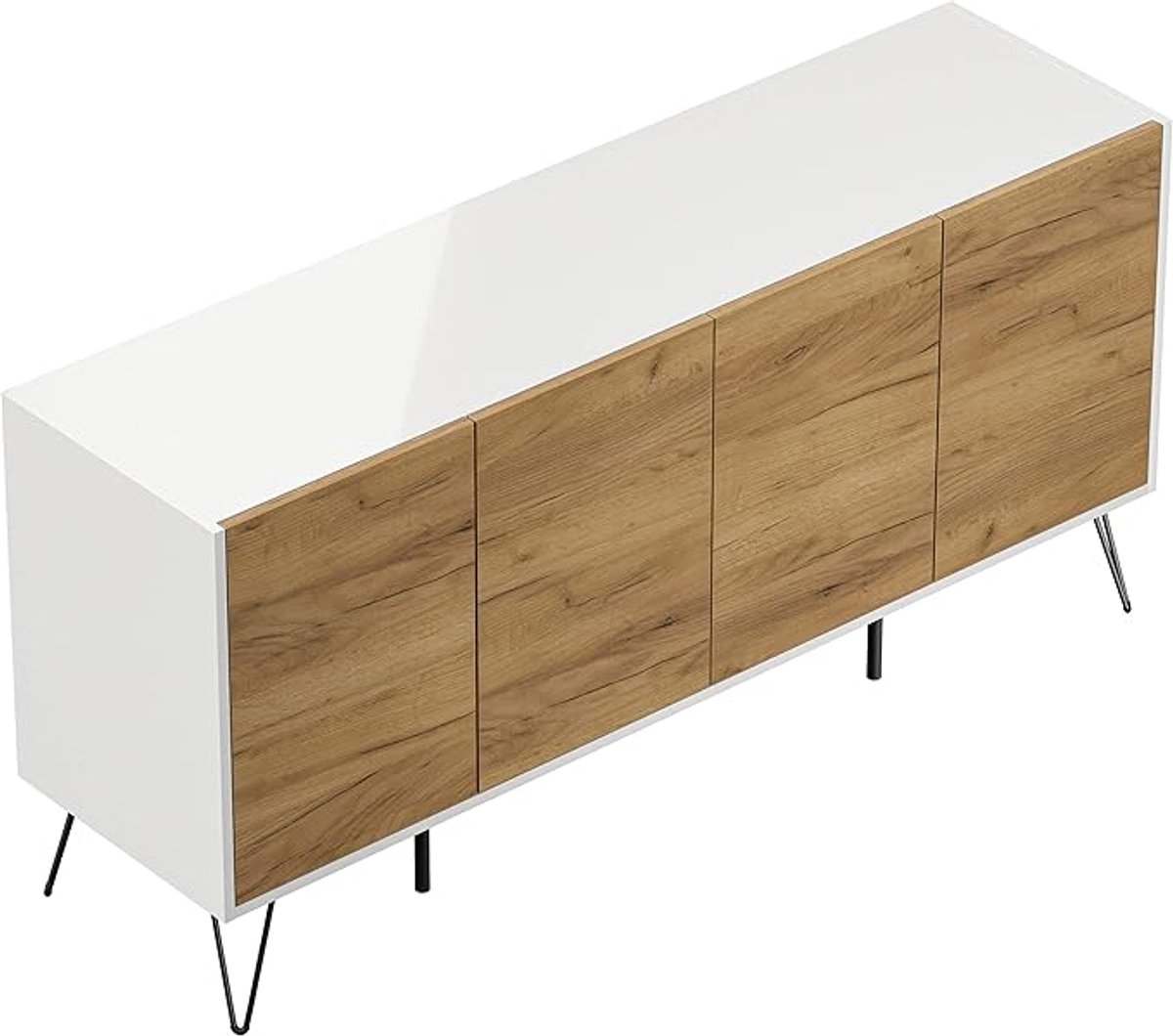 Dressoir Wit Eiken – Medahomestore Maxim XL 155cm – Modern Staand Dressoir met 4 Deuren – Commode Kast voor Woonkamer of Hal – Opbergkast met Realistische Houtlook – Wit & Eiken Design – Made in Germany