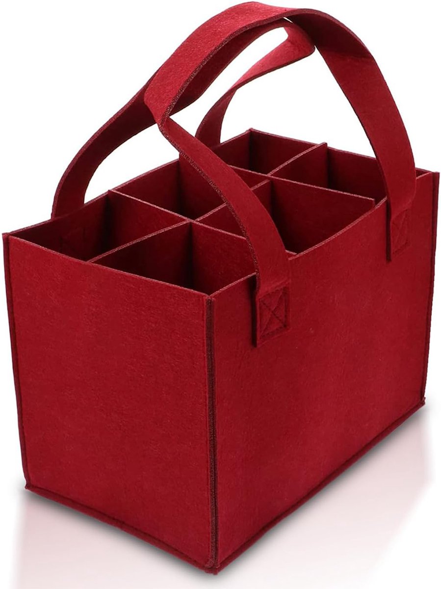 Vitdipy - Flessendrager voor 6 flessen - Herbruikbare tas - Bierdrager met grijs design - Met verdeler - Met handvat - Handige draagtas voor feestjes en uitstapjes - Rood