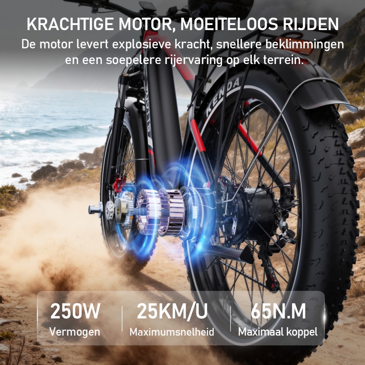 Elektrische Fiets DUOTTS - 864Wh/18 Ah Accu - 100 km Bereik - 250W Motor - 26x4 Inch Banden - Shimano 7 Versnellingen - Aluminium Frame - Inclusief Bagagedrager - Elektrische Mountainbike - zwart thumbnail 4