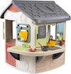 Smoby modderkeuken met grijze dakpannen en beige stenen onderstel.