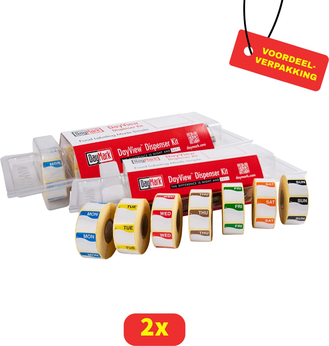 DayView Labeldispenser voor 7 Dagen - Inclusief 7 rollen - 2 Dispensers Voordeelverpakking