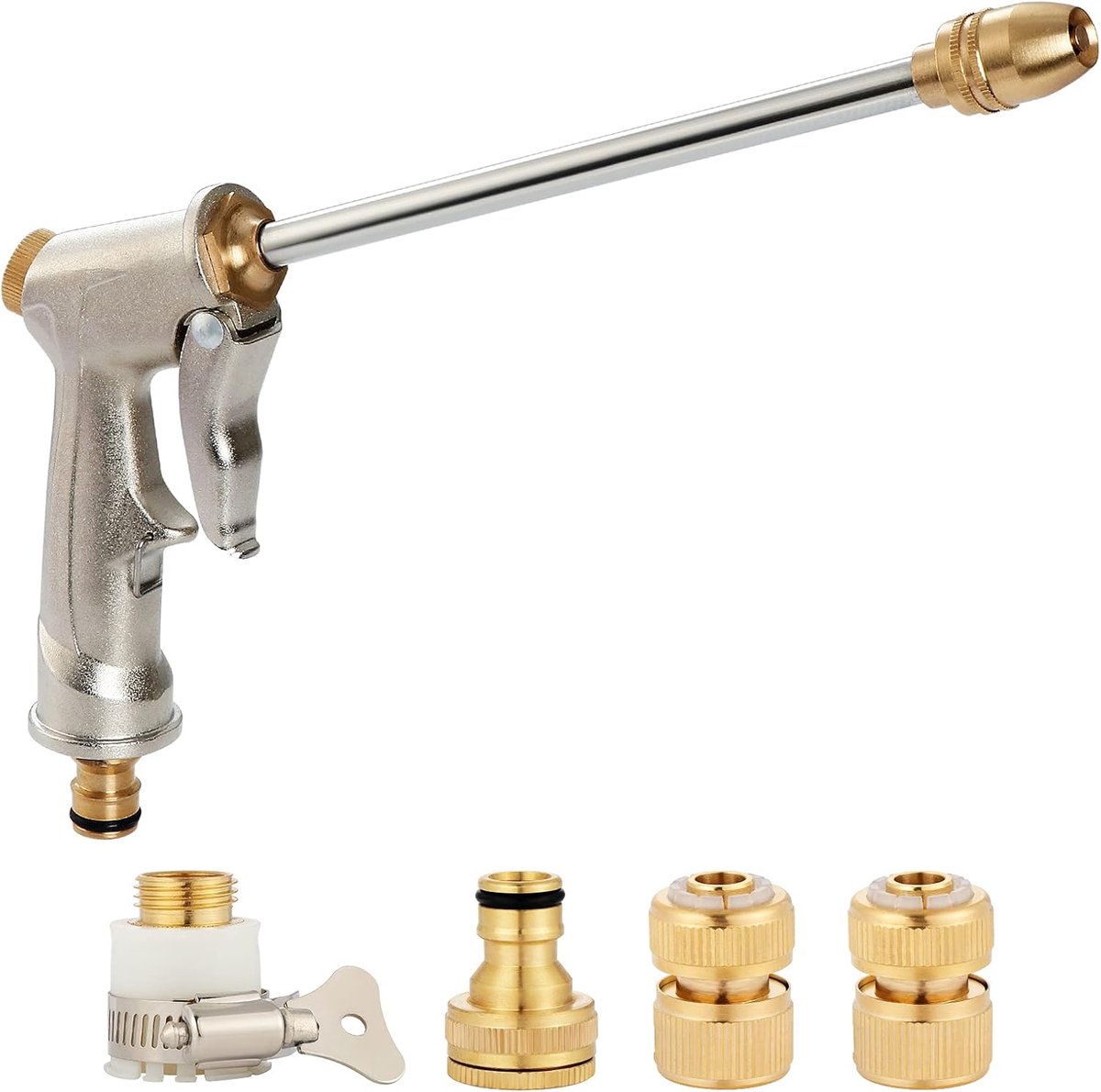 Hogedruk tuinspuitpistool Lange tuinspuit met messing sproeikop voor het wassen/bewateren van gazons en tuinen/stoepen