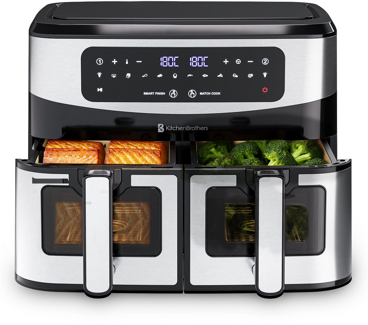 KitchenBrothers Dubbele Airfryer - 2400W - Dual Zone - 9L - - KitchenBrothers - €94,99