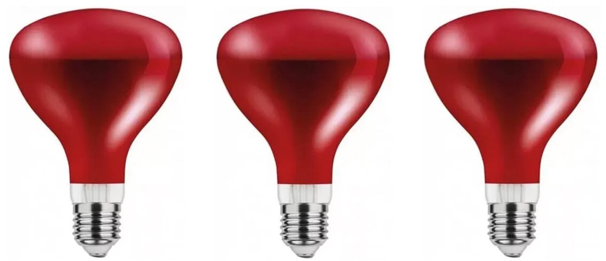 Asalite Infrarood Warmtelamp Rood G95 E27 - 100W - 2800K - IR Verwarmingslamp - Ø95mm - 3 stuks