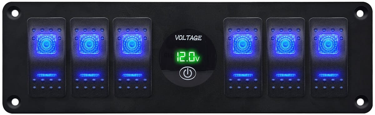 ProRide Schakelpaneel 12V voor Auto/Boot - Universele voltmeter met Aan/uit schakelaar - 12/24V - 6 schakelaars - Groen