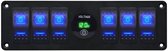 ProRide Schakelpaneel 12V voor Auto/Boot - Universele voltmeter met Aan/uit schakelaar - 12/24V - 6 schakelaars - Groen