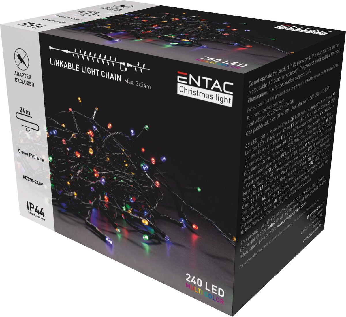 Entac LED Lichtsnoer Kerst 24m - Zonder Adapter - Kerstverlichting voor Buiten en Binnen - Koppelbaar - Gekleurd Licht RGB