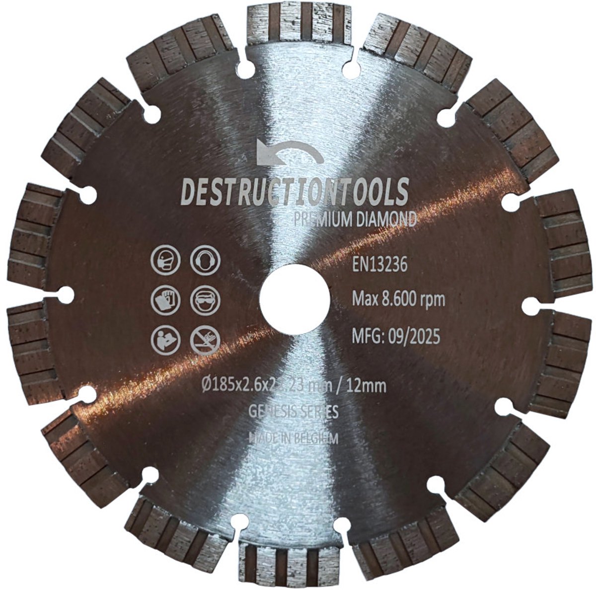 Destructiontools diamant zaagblad 185mm – voor gewapend beton – asgat 22,23 mm | Genesis series
