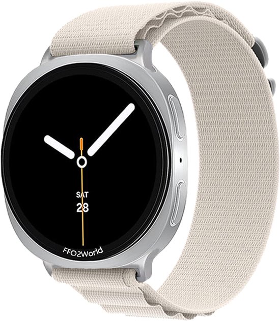 Bracelet en nylon FFO2World Alpine Loop - Compatible avec Samsung Galaxy Watch 8 (40/44 mm) / 8 Classic (46 mm) - Starlight - Bracelet de montre sportif avec fermeture à 6 crochets pour montre connectée Samsung