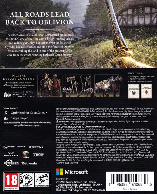 The Elder Scrolls IV Oblivion Remastered Deluxe Edition Xbox Series X ...