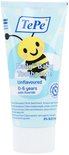 Tube TePe Daily Baby Tandpasta met een bij erop, 'Unflavoured 0-6 years with fluoride'.