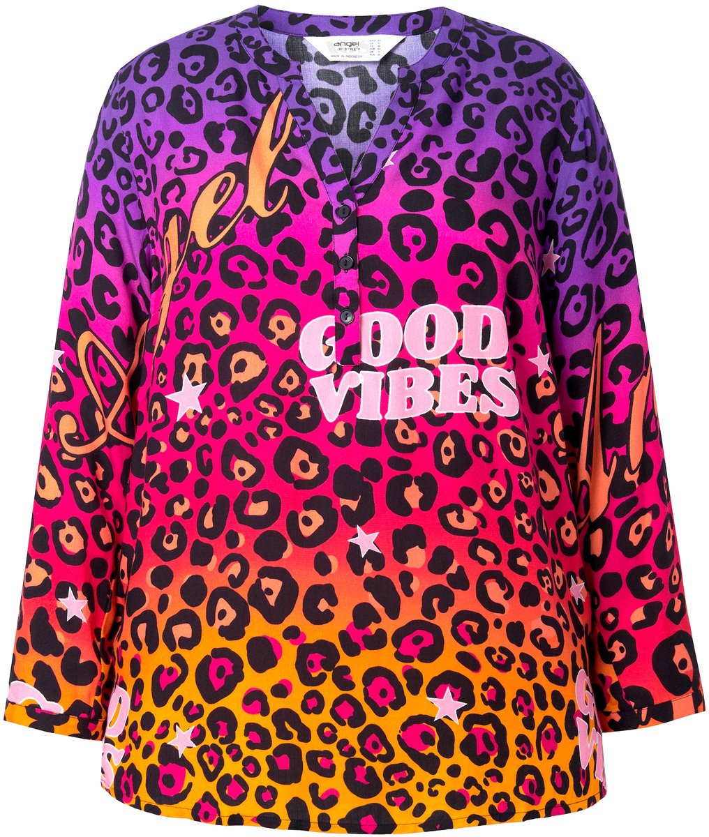 Angel of Style - Dames - Blouse A-lijn luipaardmotief en kleurverloop tuniekhals - Multicolor - Maat 54