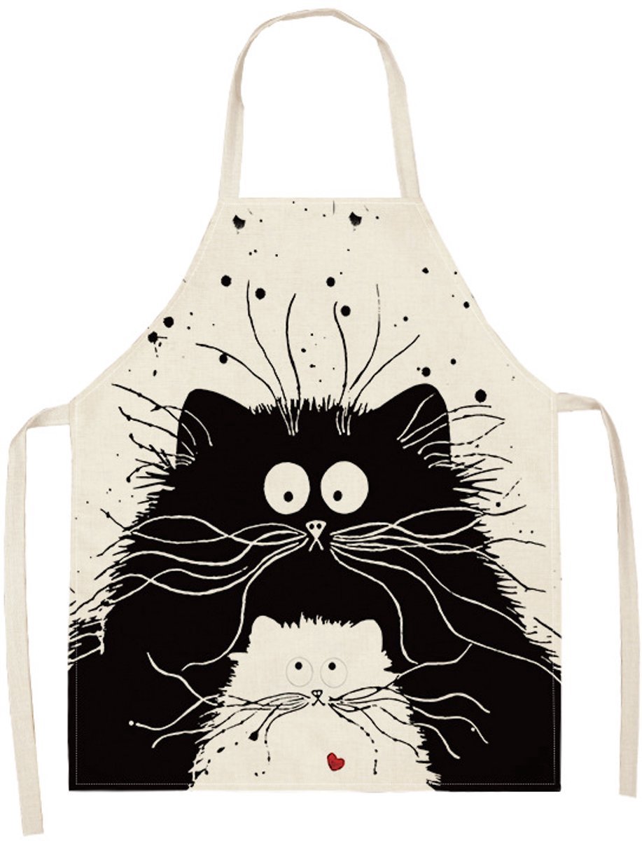 OIMG Keukenschort voor dames - Waterdichte schort - Kookschort - Schattige kattenschort - Bakschort - Linnen keukenschort - Grappige BBQ-schort - Heren - Dames - Keuken - Restaurant - Café - BBQ - Wit - 47 cm x 38 cm