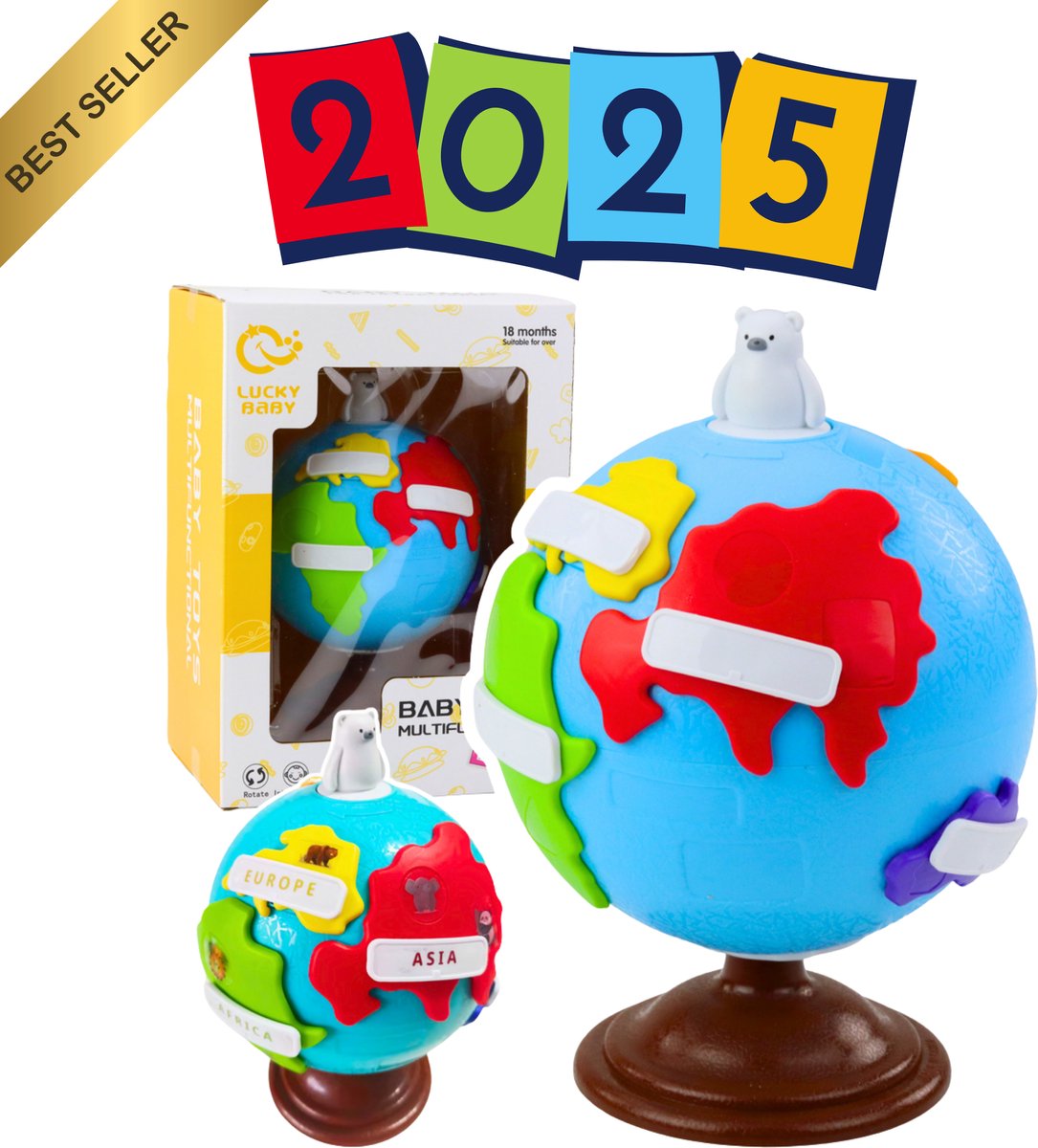 EduPlay Interactieve Educatieve Globe – Draaiende Wereldbol met Continentenpuzzel voor Peuters – Speelgoed om Vormen, Kleuren en Aardrijkskunde te Ontdekken – Stimuleert Logisch Denken en Motoriek vanaf 18 Maanden – Speelgoed 1, 2, 3 Jaar - Met Ebook