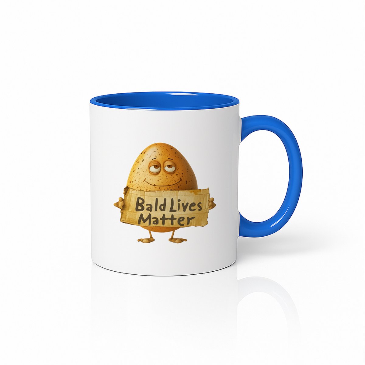 Bald Lives Matter Mok 330 ml – Wit & Blauw Grappige Kale Aardappel Cartoon Design