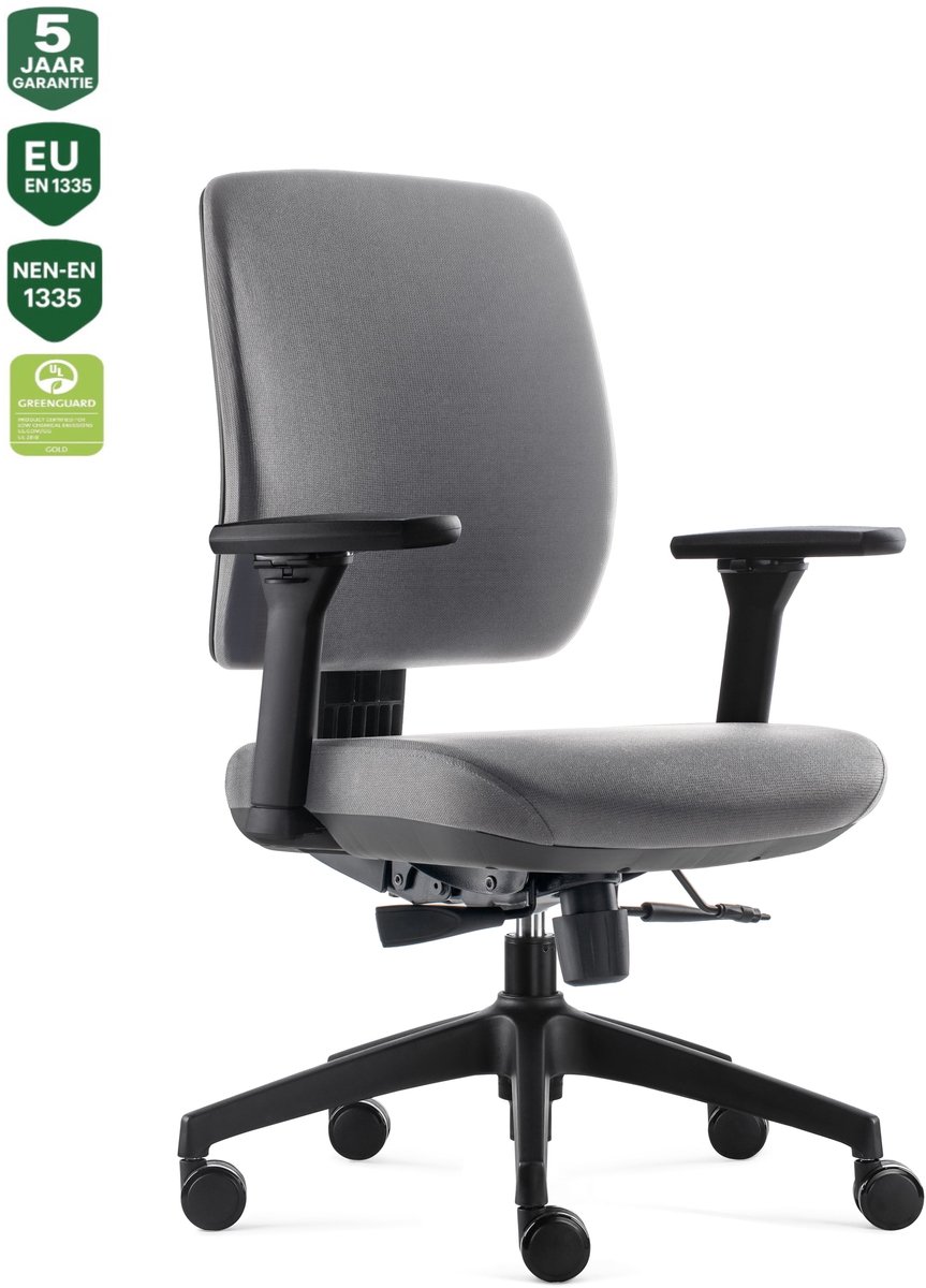 BENS 917-Ergo-4 Grijs - Luxe Ergonomische Bureaustoel - Kantoorstoel - Volledig Stoffen Bekleding - GREENGUARD GOLD - NEN-EN1335 & ARBO normen
