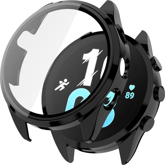 Zwarte smartwatch beschermhoes, met een open scherm waar de tijd '10:08' op te zien is.