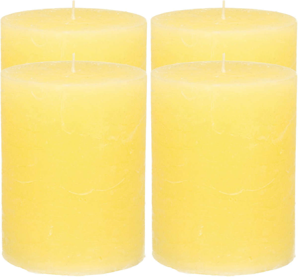 Atmosphera Stompkaars/cilinderkaars - 4x - geel - 7 x 9 cm - middel rustiek model