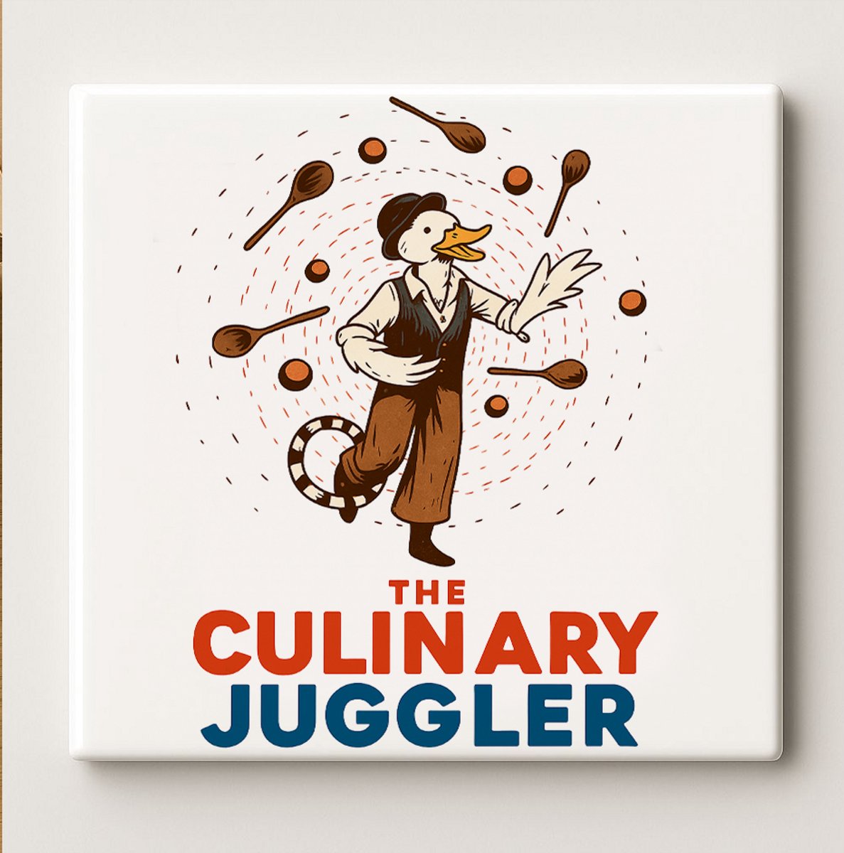 Nevolis The Culinary Juggler Keramische Tegel 15x15 cm – Grappige Chef Eend Ontwerp – Unieke Keuken Wanddecoratie & Perfect Cadeau voor Kookliefhebbers Multi Color